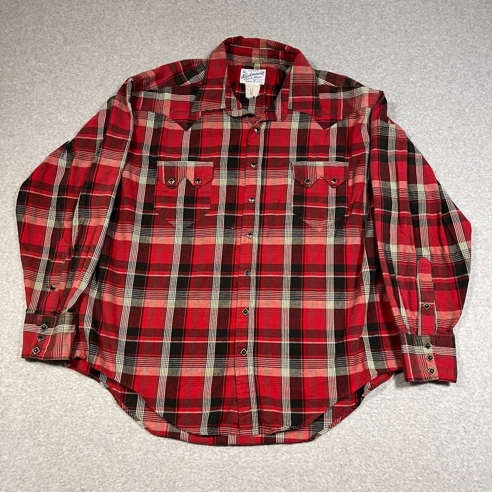 Vintage Rockmount Ranch Wear Shirt Mens 2XL Red Sawtooh Diamond Snap Plaid READ
